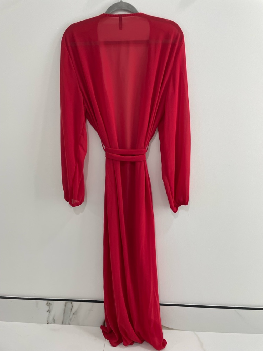 PrettyLittleThing Red Sheer Long Duster Robe - Picture 6 of 6
